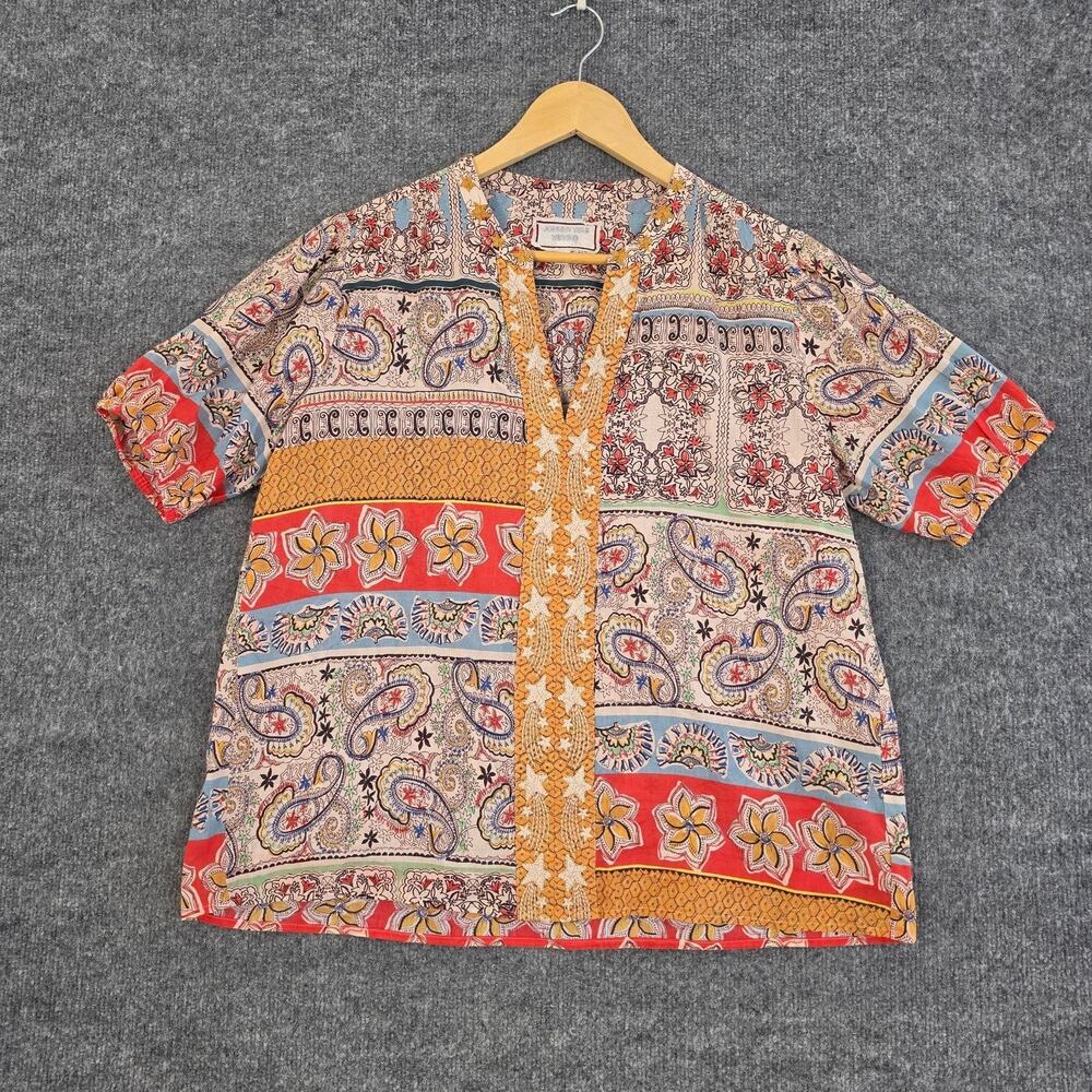Johnny Was Workshop Blouse Small Multicolor Paisley Floral Tunic Boho Artsy Cute